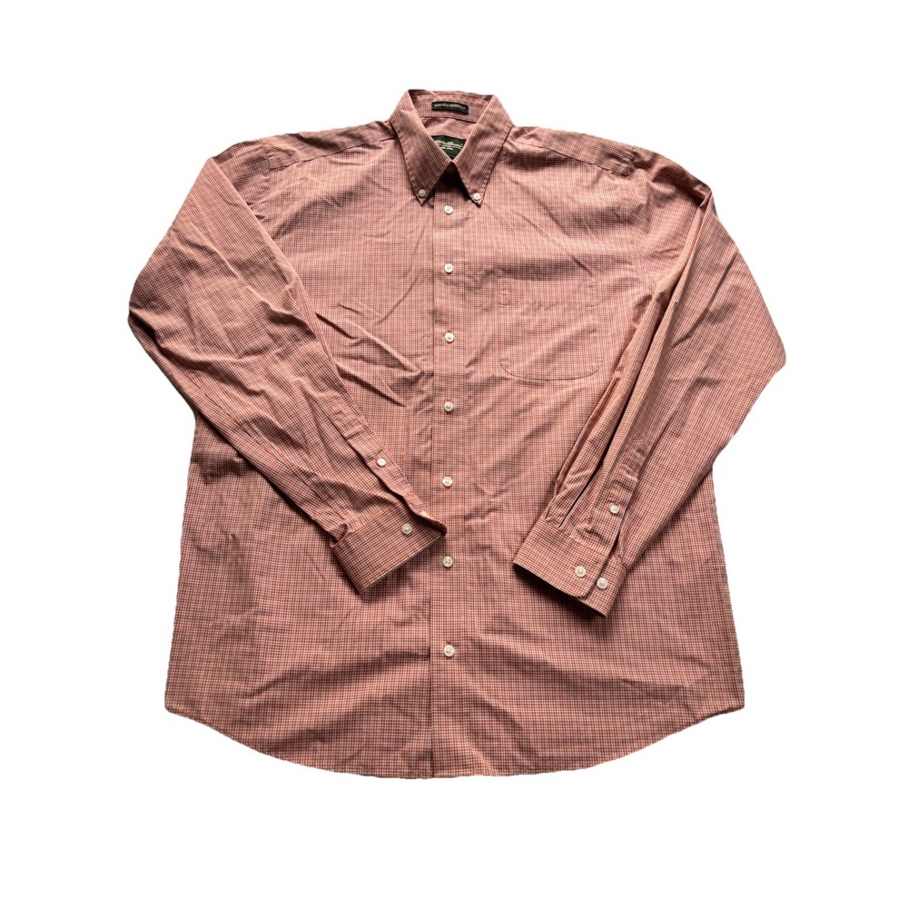Eddie Bauer Men's Orange Plaid Long Sleeve Button Down Shirt Size Large Tall